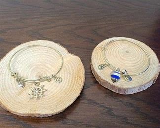 Two 2 Brighton Expandable Bracelets. Nautical  Blue with Gold Swirl Stone.