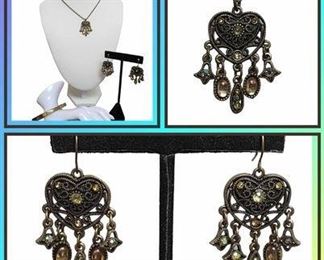 Vintage Heart Necklace Earrings