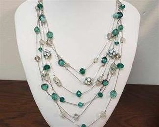 Vintage White House Black Market Green 6 Strand Crystal Necklace