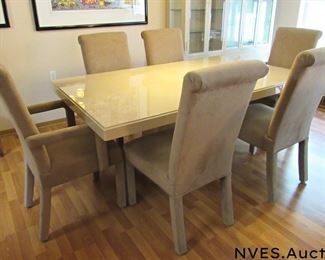 Italian Marble Table, one-piece luxury marble table top seated on one-piece marble base. RARE. From Dayton's Luxury Show Room