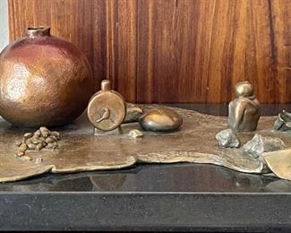 French Lesson 7 Pomegranate With Perfume Bottle Little Buddha Bronze 5 Of 15 By Darlis Lamb Black Marble Base