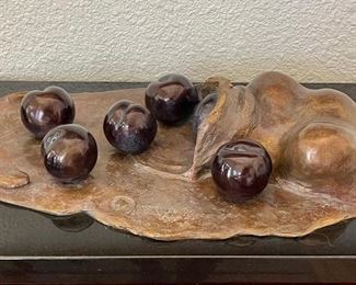 French Lesson 12 Bag Of Black Plums Bronze 5of 15 By Darlis Lamb On Black Marble Base