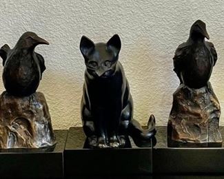 Cat's In The Cradle 7 Individual Bronzes Set 3 Of 5 By Darlis Lamb On Black Marble Bases