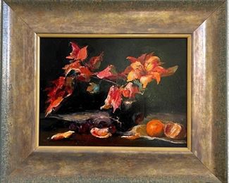 Original Bobbie Dunham Oil Painting Loveland Colorado "orange" In Custom Frame