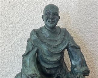 Sitting Monk Green Bronze 1 Of 14 By Darlis Lamb On Wood Base