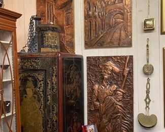 Mid century embossed copper 