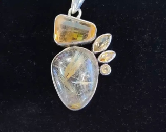 Rutilated quartz sterling silver pendant