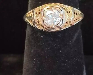 Filagree Belle Epoque period diamond ring.