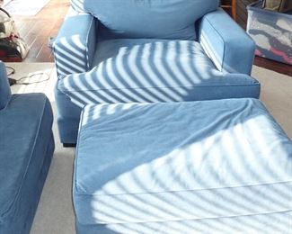 SCHNEIDERMAN'S / MATTHEW SOFA - LOVESEAT - OVERSIZE CHAIR & OTTOMAN / BABY VELOUR JEAN FABRIC PURCHASED 1/2022