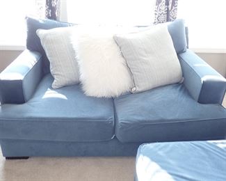SCHNEIDERMAN'S / MATTHEW SOFA - LOVESEAT - OVERSIZE CHAIR & OTTOMAN / BABY VELOUR JEAN FABRIC PURCHASED 1/2022