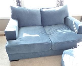 SCHNEIDERMAN'S / MATTHEW SOFA - LOVESEAT - OVERSIZE CHAIR & OTTOMAN / BABY VELOUR JEAN FABRIC PURCHASED 1/2022