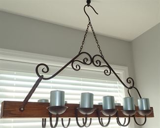 LARGE HANGING CANDLE HOLDER - WOOD AND METAL