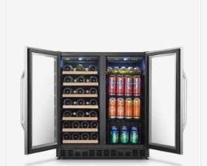 NEW IN BOX NEVER OPENED LANBO 30" 33-BOTTLE 70 CAN COMBO WINE & BEVERAGE REFRIGERATOR