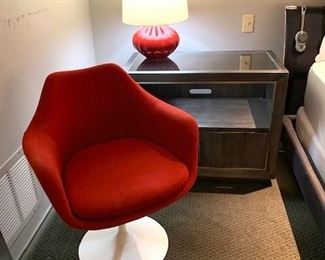 Knoll Studio tulip chair, Pulaski night stand