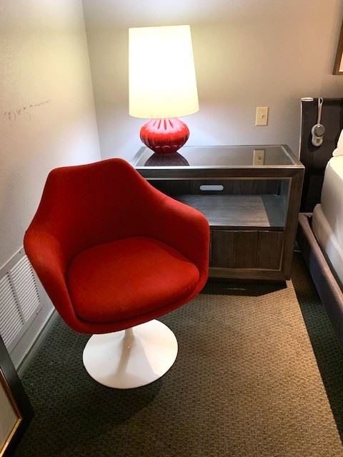 Knoll Studio tulip chair, Pulaski night stand