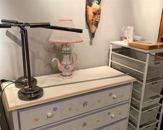 Painted dresser, more Elfa, masks