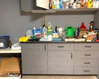 Cleaning supplies, garage items, hand tools