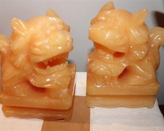 fu dogs book ends jade style stone asian sculpture