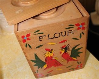 vintage flour wooden canisters sugar rooster painted