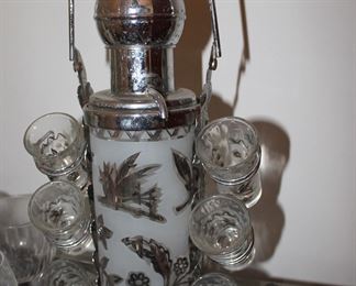 vintage glass vodka dispenser 1970s shot glasses libbey