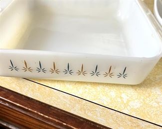 Vintage square cake pan banker blue and gold candleglow anchor hock fire king