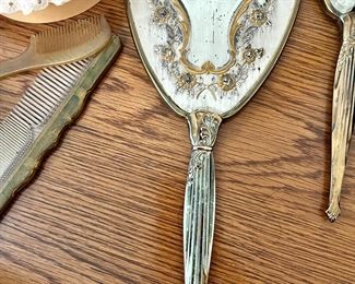 Cinderella inspired mirror and brush vanity hair brush and mirror hand set vintage
