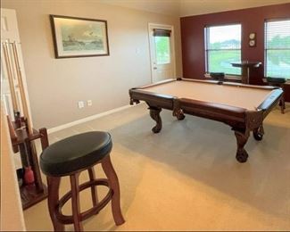 Pool table, stools, racks, cues, pub table from Presidential Billiards/Billiard Factory