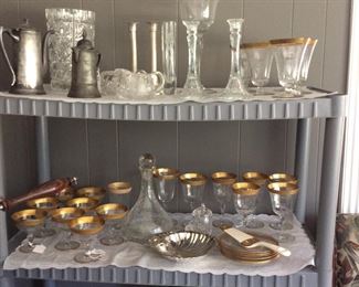 crystal, gold rim glasses