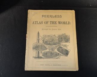Antique Peerless Atlas of The World 1889 w Fold out Maps of the U.S. and World