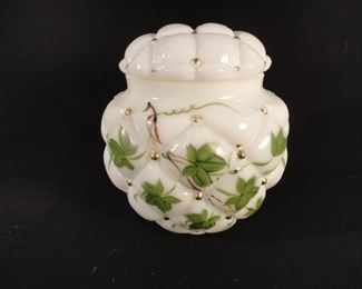 Antique Consolidated Glass Co. Quilted Milk Glass Cookie, Biscuit Jar