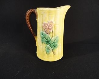 Antique Yellow Majolica Pottery Pitcher with Sunflower Design