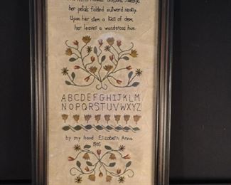 Large Antique American Needlework Sampler Dated 1805 with Original Poem by Elizabeth Anna
