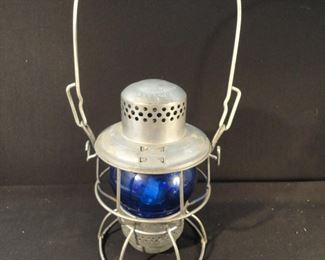 Vintage Adlake Kero Railroad Lantern with&nbsp;Cobalt Blue Glass Globe
