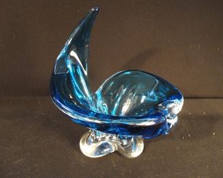VINTAGE Blue Lorraine Chalet Murano Art Glass Vase - MCM 
