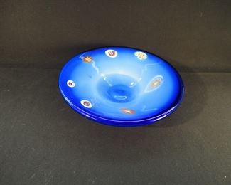 Vintage Murano Millefiori Lazaorini Cobalt Blue Round Console Bowl
