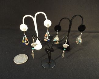 Lot of 3 Pair of Vintage Native American Sterling Silver Earrings - Zuni & Navajo
