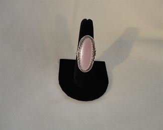 Vintage Navajo Clarence Bailon, Santo Domingo Pueblo, Signed Sterling Silver Pink Mother of Pearl