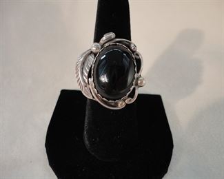 Vintage Navajo Apache Tear - Black Obsidian Sterling Silver Ring
