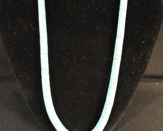 Vintage Navajo Turquoise Graduated Bead Sterling Silver Heishi Necklace