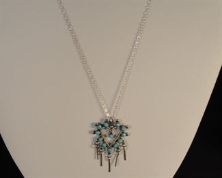 Vintage Navajo Sterling Silver and Turquoise Heart Pendant Necklace