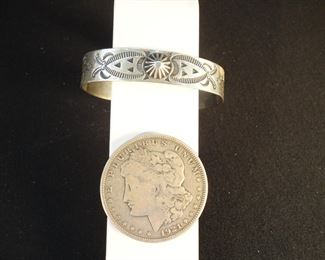 Vintage Navajo Sterling Silver Repousse and Chased Cuff Bracelet