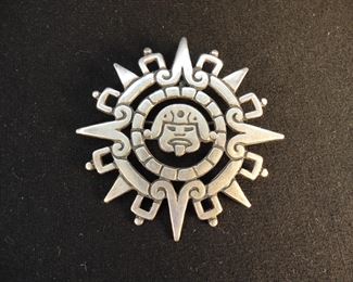 Vintage Aztec Calendar Sterling Silver Taxco Pendant - Pin