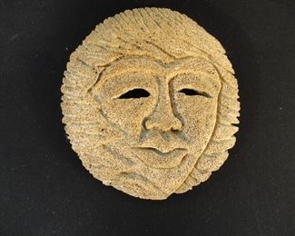 Vintage Jim Bell Signed Fossilized Whale Bone Carved Mask