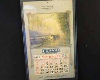 Antique 1922 Calendar from Lehigh Cement and B. C. Foster Builders Supplies, Dexter, NY