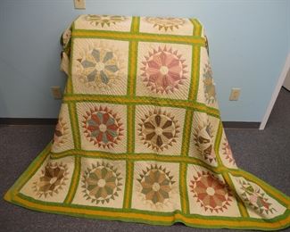 Vintage Hand Stitched Sun Star Quilt Topper - 89 x 72.