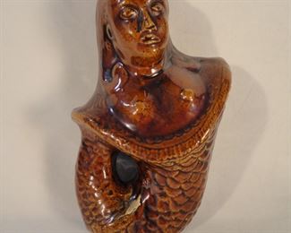 Antique 19TH C. Bennington Pottery Mermaid Flask