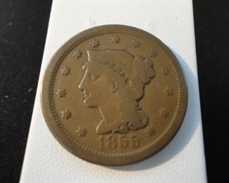 1855 Braided Hair Liberty Head Large Cent Coin