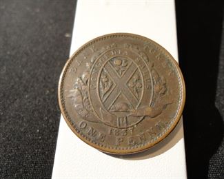 1837 Canada Bank of Montreal Penny Bank Token Avg Circulated