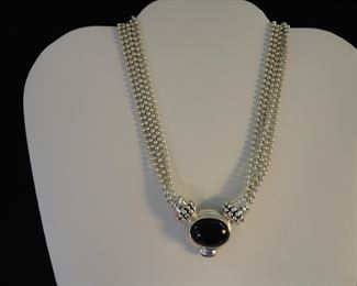 Joseph Esposito ESPO Sig 925 Sterling Black Onyx & Amber Necklace and Oval Black Onyx Cabochon Statement.