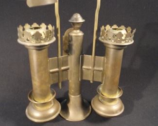 Vintage Architectural Brass Double Arm Railroad Candle Sconce - Wall Mounted